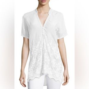 Johnny Was Tulia Short-Sleeve Embroidered Georgette Blouse